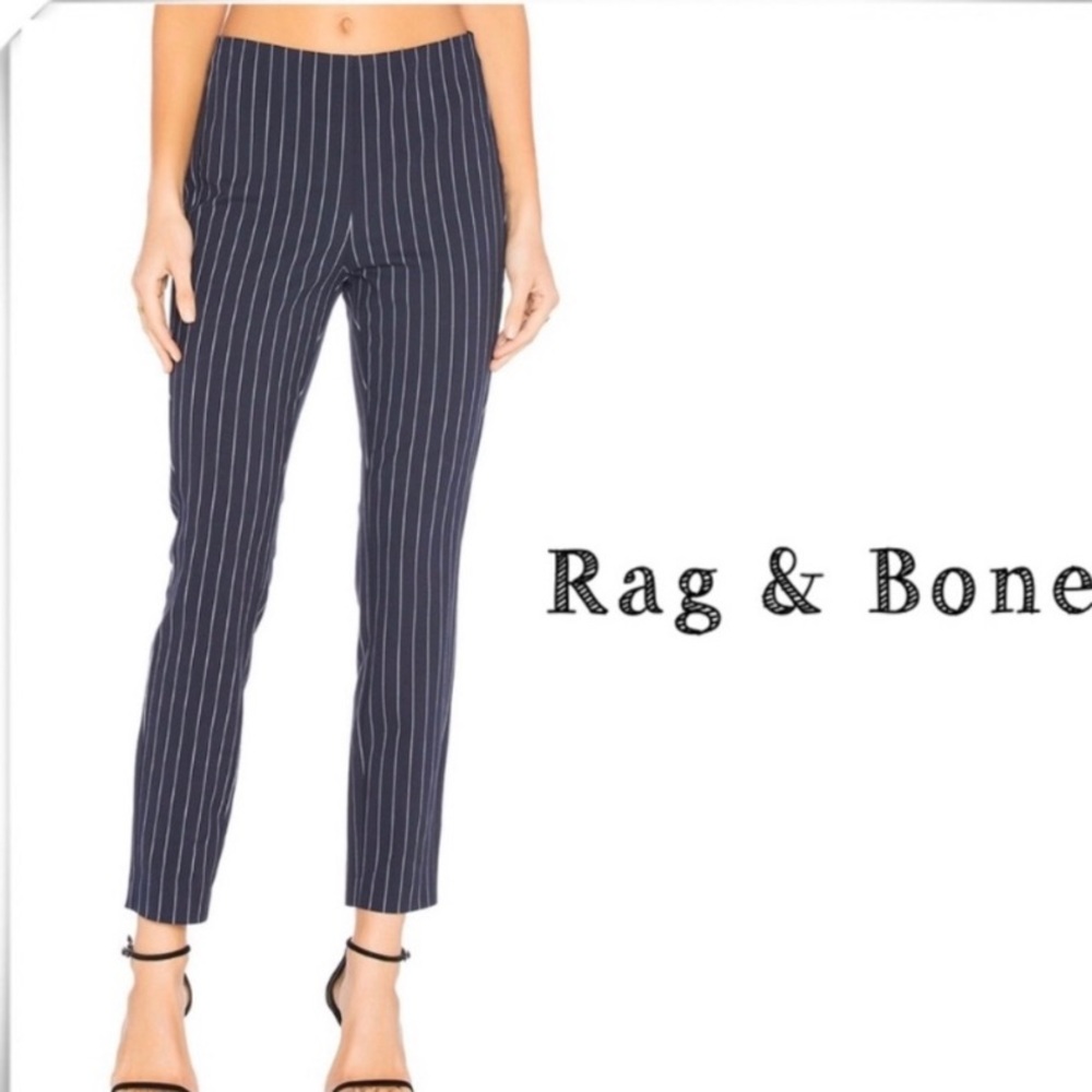 rag & bone Simone Blue White Pinstripe Back Yoke Pants
